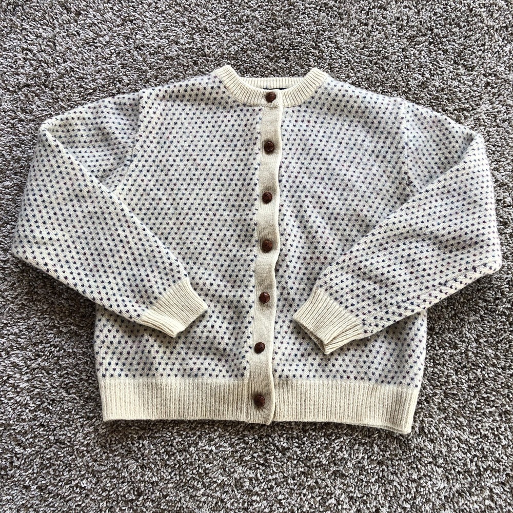 Vintage Woolrich Wool Sweater Womens Medium Ivory Birdseye Cropped Cardigan
